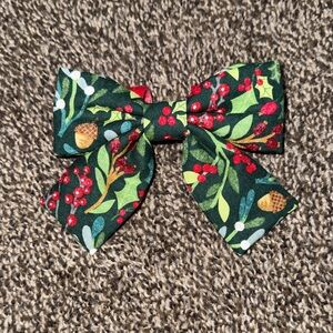 Holiday Green Dog Bow with Festive Print